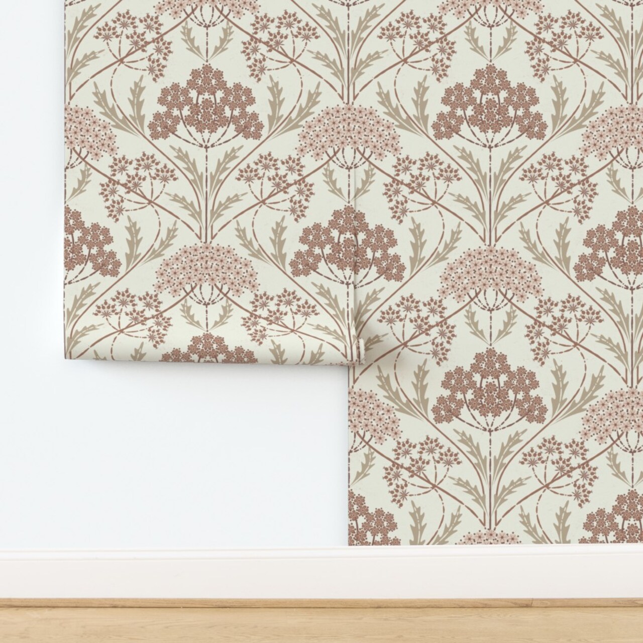 Monochromatic Rustic Floral Boho Botanical Earth Tone Farmhouse Primitive Brown Cottagecore Prairie Homestead Custom Pre-pasted Wallpaper by Spoonflower Pre-Pasted Wallpaper 2FT Wide